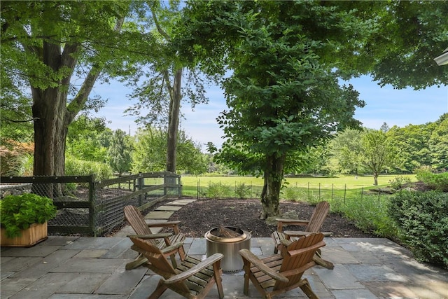 view of patio / terrace with a fire pit