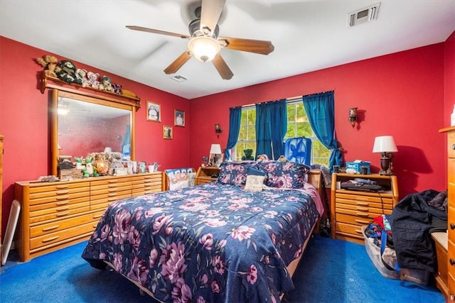 bedroom with carpet floors and ceiling fan