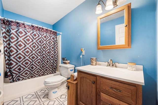 full bathroom with vanity, toilet, and shower / bath combo