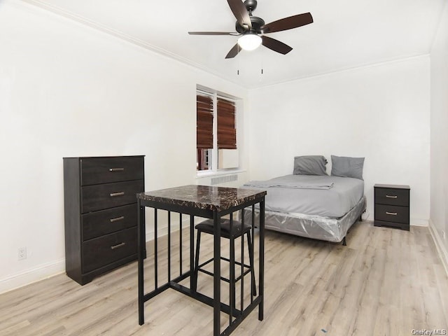 2191 Bolton St Unit 3E, Bronx, NY 10462 - bedroom featuring light wood-type flooring, ornamental molding, and a ceiling fan