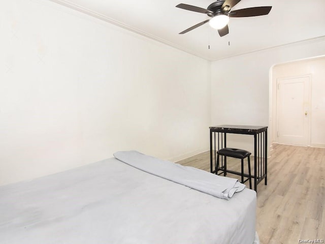 2191 Bolton St Unit 3E, Bronx, NY 10462 - bedroom with light wood finished floors, crown molding, and ceiling fan