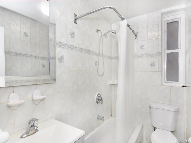 2191 Bolton St Unit 3E, Bronx, NY 10462 - bathroom with tile walls, shower / bath combo with shower curtain, and vanity
