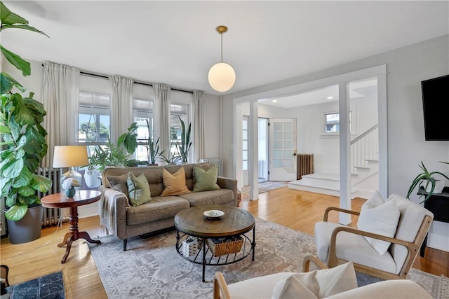 living room with hardwood / wood-style flooring