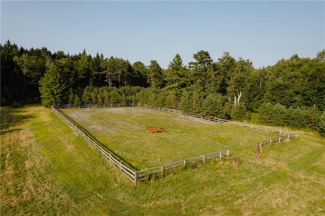 birds eye view of property featuring a rural view