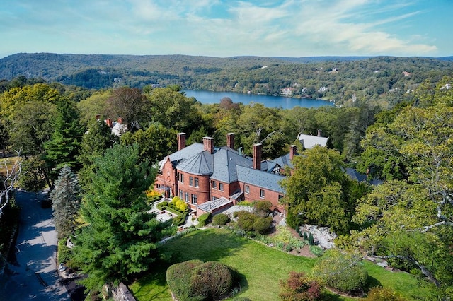 aerial view with a water view