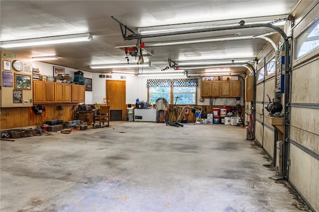 garage with wooden walls