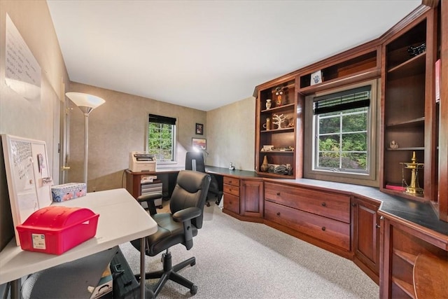 view of carpeted home office