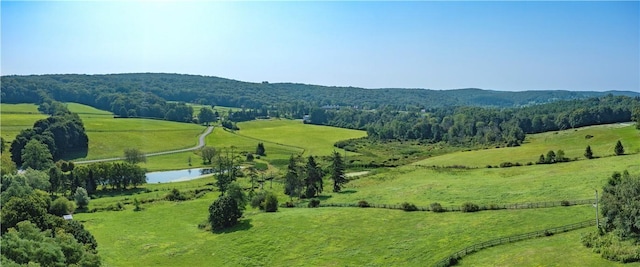 view of mountain feature with a rural view and a water view