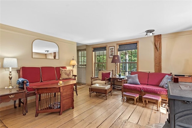 living room with light hardwood / wood-style floors