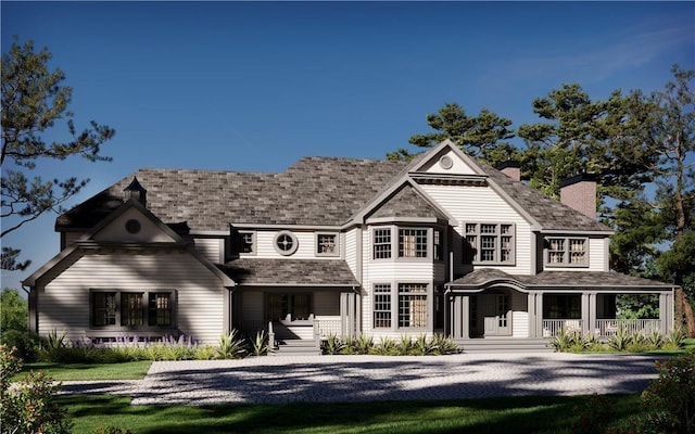 view of front of home featuring a porch and a front lawn