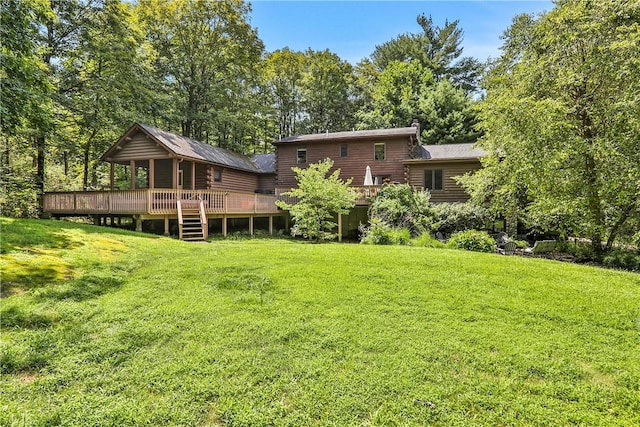 view of yard with a deck