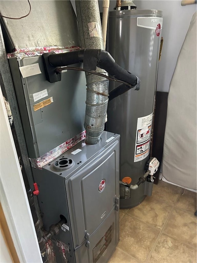 utility room with gas water heater and heating unit