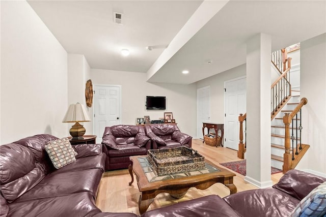 living room with light wood-type flooring