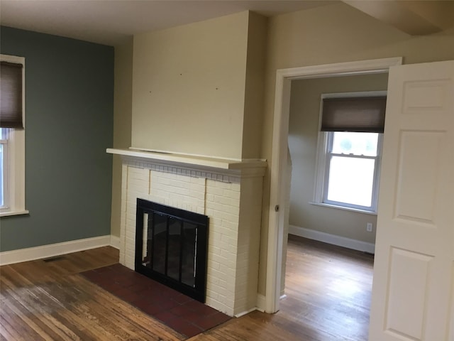 room details featuring hardwood / wood-style flooring and a fireplace