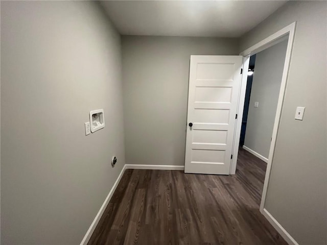 laundry room with dark hardwood / wood-style flooring and hookup for a washing machine