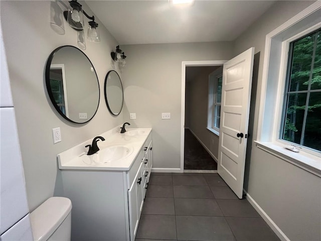 bathroom featuring tile patterned flooring, vanity, and toilet