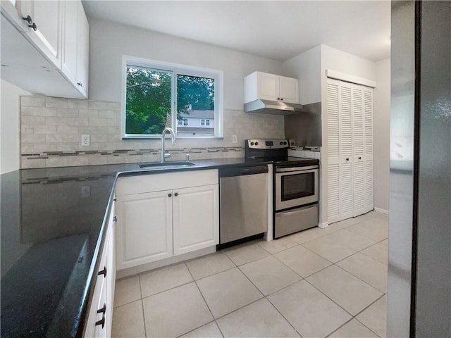 kitchen featuring tasteful backsplash, white cabinetry, and stainless steel appliances