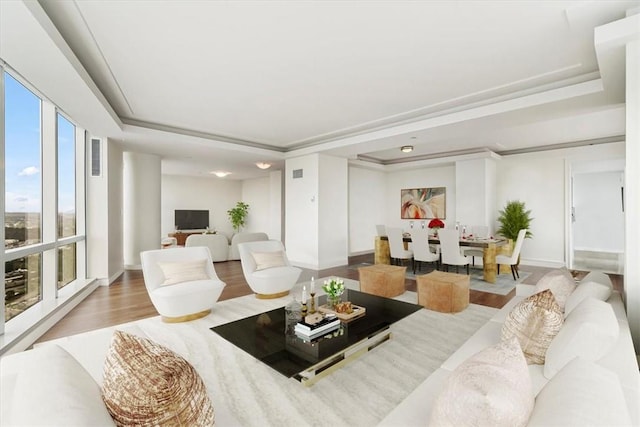 living room with hardwood / wood-style floors