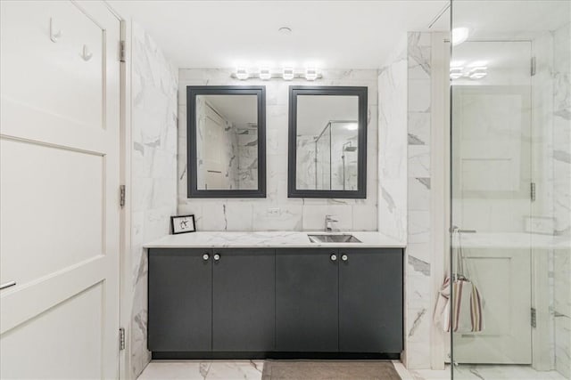 bathroom with vanity and walk in shower