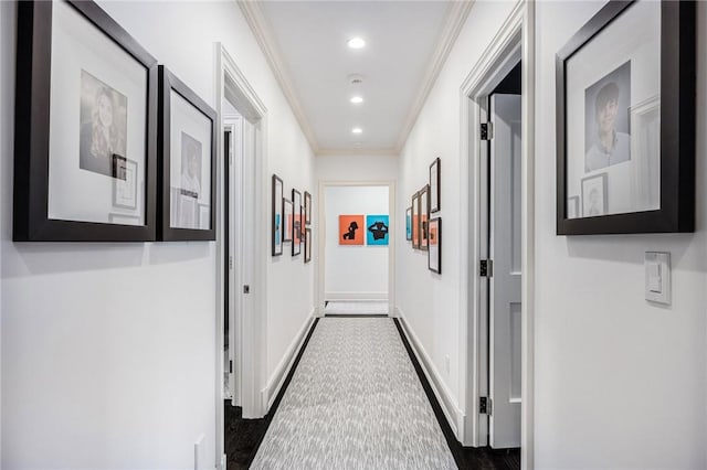 hallway with crown molding