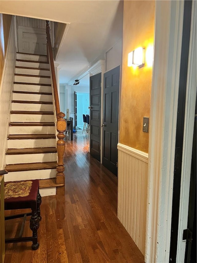 hall with dark hardwood / wood-style floors