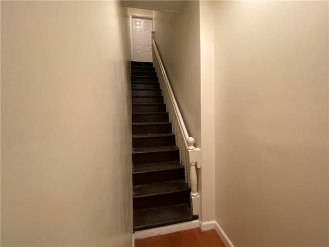 stairway featuring wood-type flooring