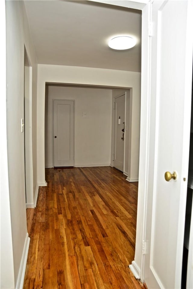 hallway with dark hardwood / wood-style flooring