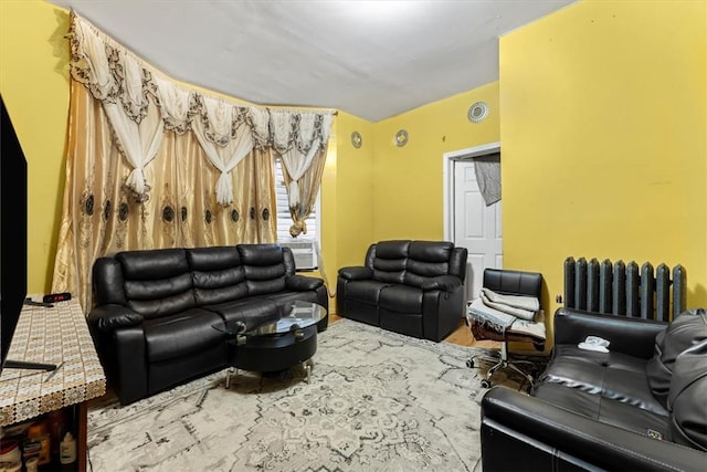 living room featuring radiator