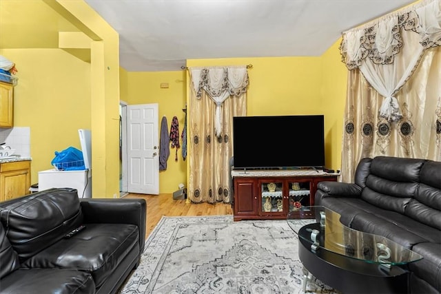 living room with light hardwood / wood-style flooring