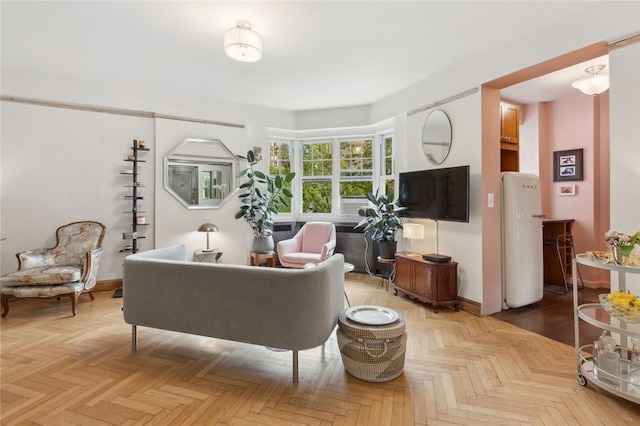 living room with light parquet flooring