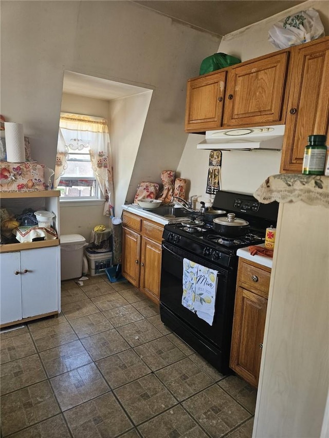 kitchen with black range with gas stovetop