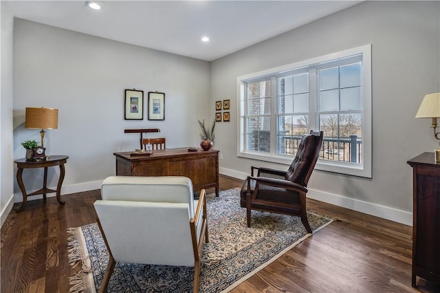 home office featuring dark hardwood / wood-style flooring