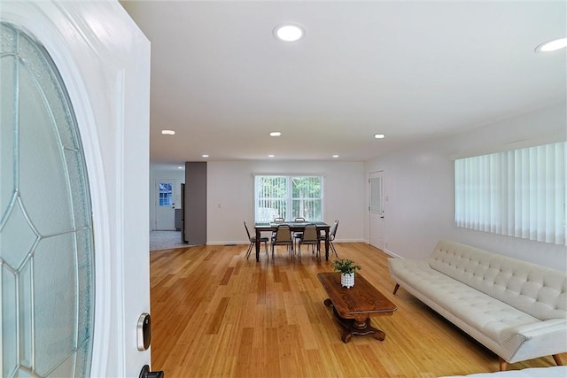 living room with light hardwood / wood-style flooring