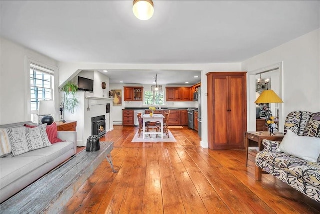 living room with light hardwood / wood-style flooring