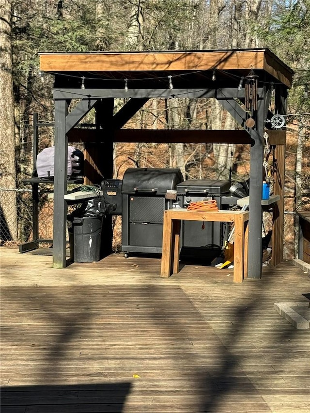 wooden deck with grilling area