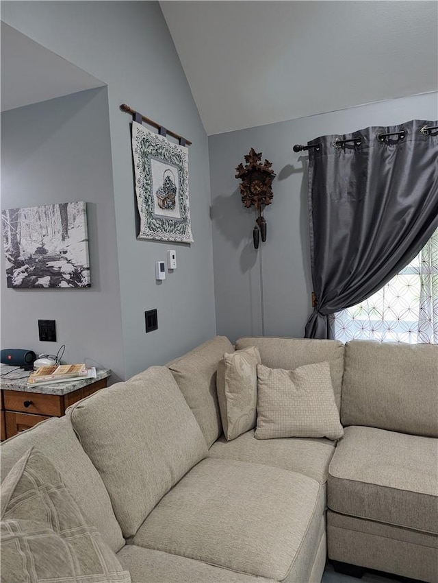 living room with vaulted ceiling