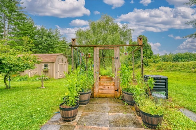 view of outdoor structure with a lawn