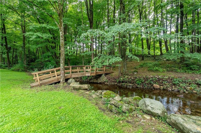 view of yard with a wooden deck