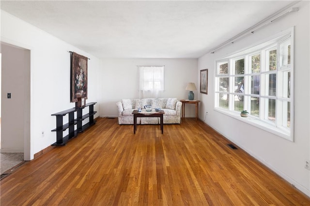 unfurnished living room with wood-type flooring and a wealth of natural light