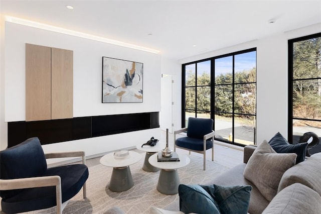 living room with light hardwood / wood-style flooring