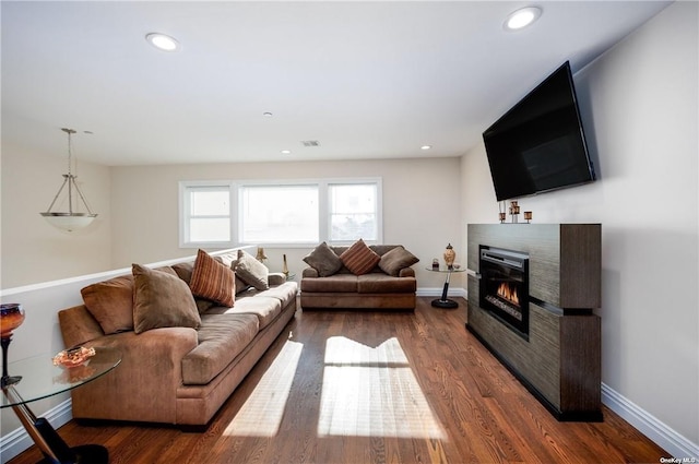 living room featuring dark hardwood / wood-style floors