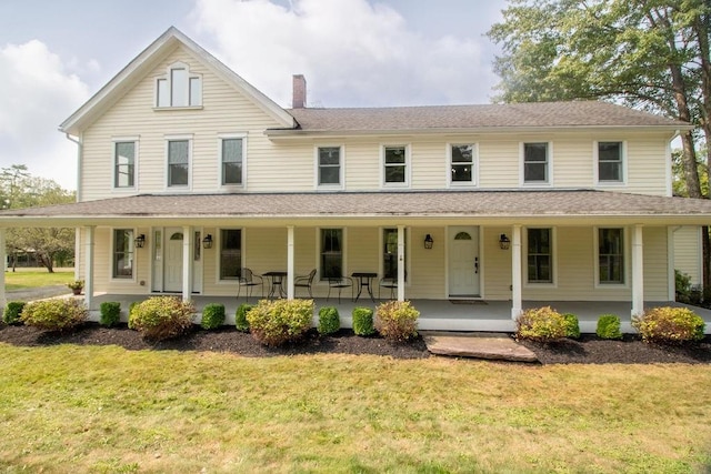 farmhouse-style home with a front lawn and a porch