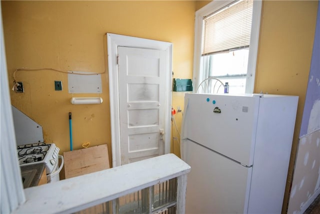 kitchen with white fridge