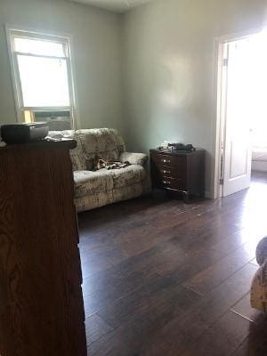 sitting room with dark wood-type flooring