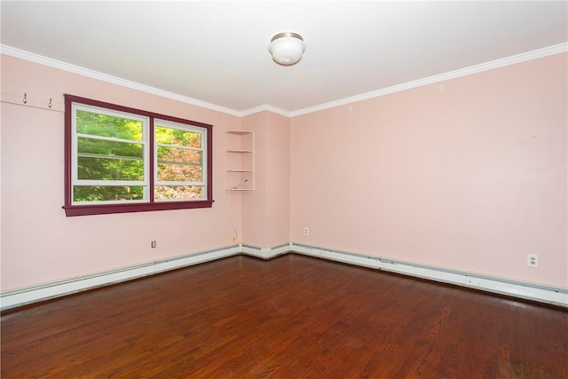 unfurnished room with wood-type flooring and ornamental molding