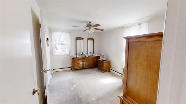 interior space featuring light carpet and a baseboard radiator