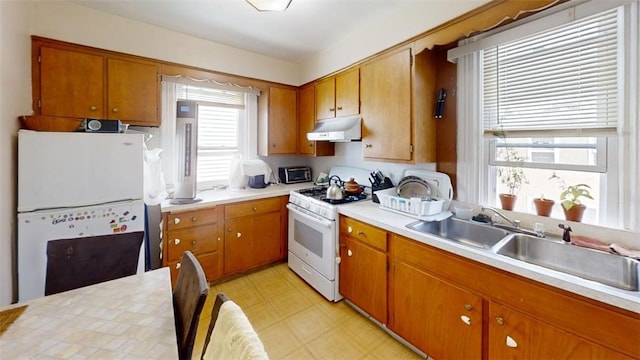 kitchen with sink and white appliances