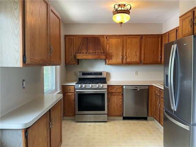 kitchen with premium range hood and stainless steel appliances