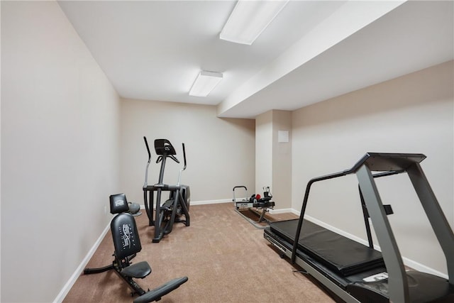 workout area with light carpet