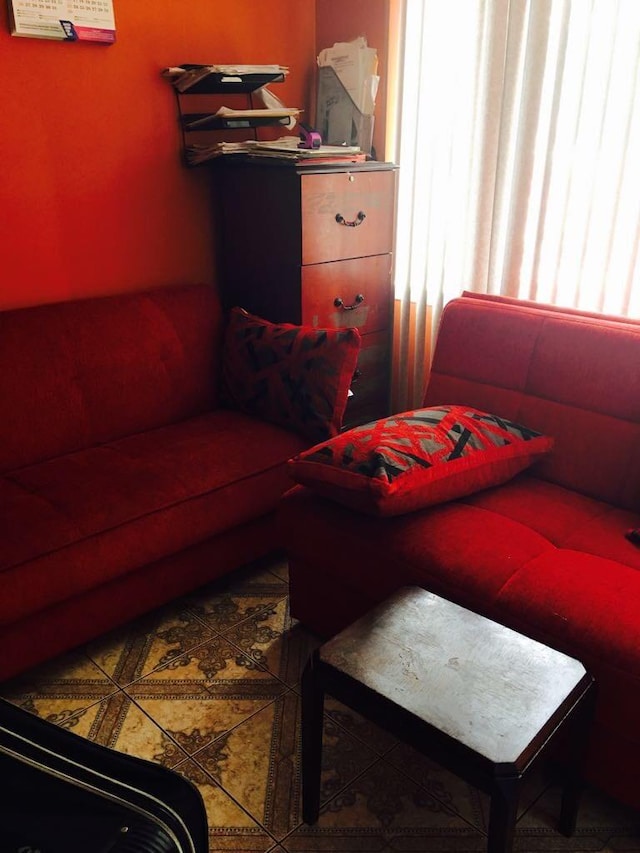 living room featuring tile patterned floors